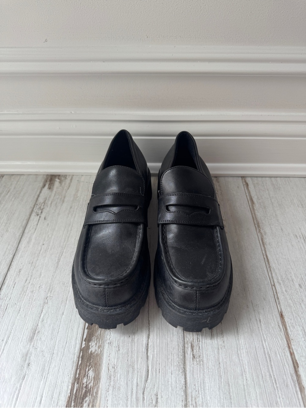 Vagabond Black Leather Penny Loafers - Chunky Sole